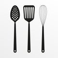 Kitchen tools and Cooking utensils icon. Spatula, Whisk and Skimmer. Vector illustration. Royalty Free Stock Photo